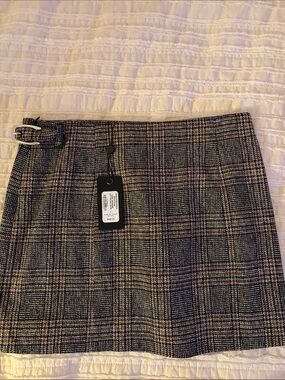rag & bone Plaid Mini Skirt with Buckle - Black, Brown, Tan - NWT